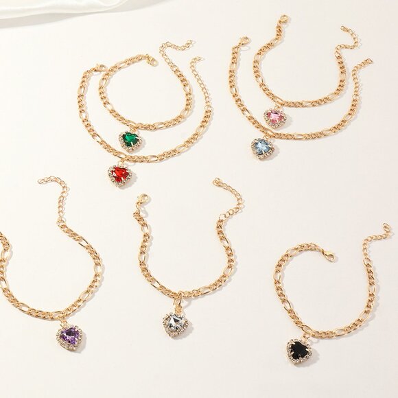 3/$35 Gold Chain Bracelet with Crystal Heart Pendant Dainty Sparkle Jewelry - Picture 4 of 6